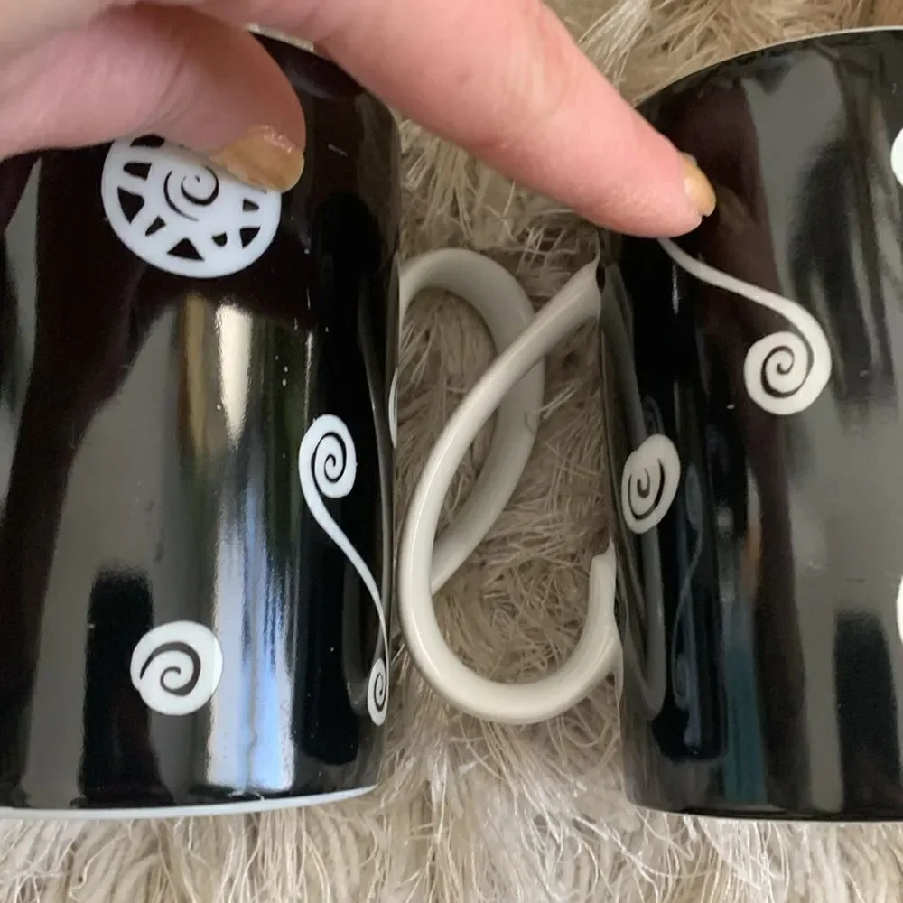 Vintage Pottery Barn Fez Pattern Black and‎ White Swirl Coffee Cups Set Of 6